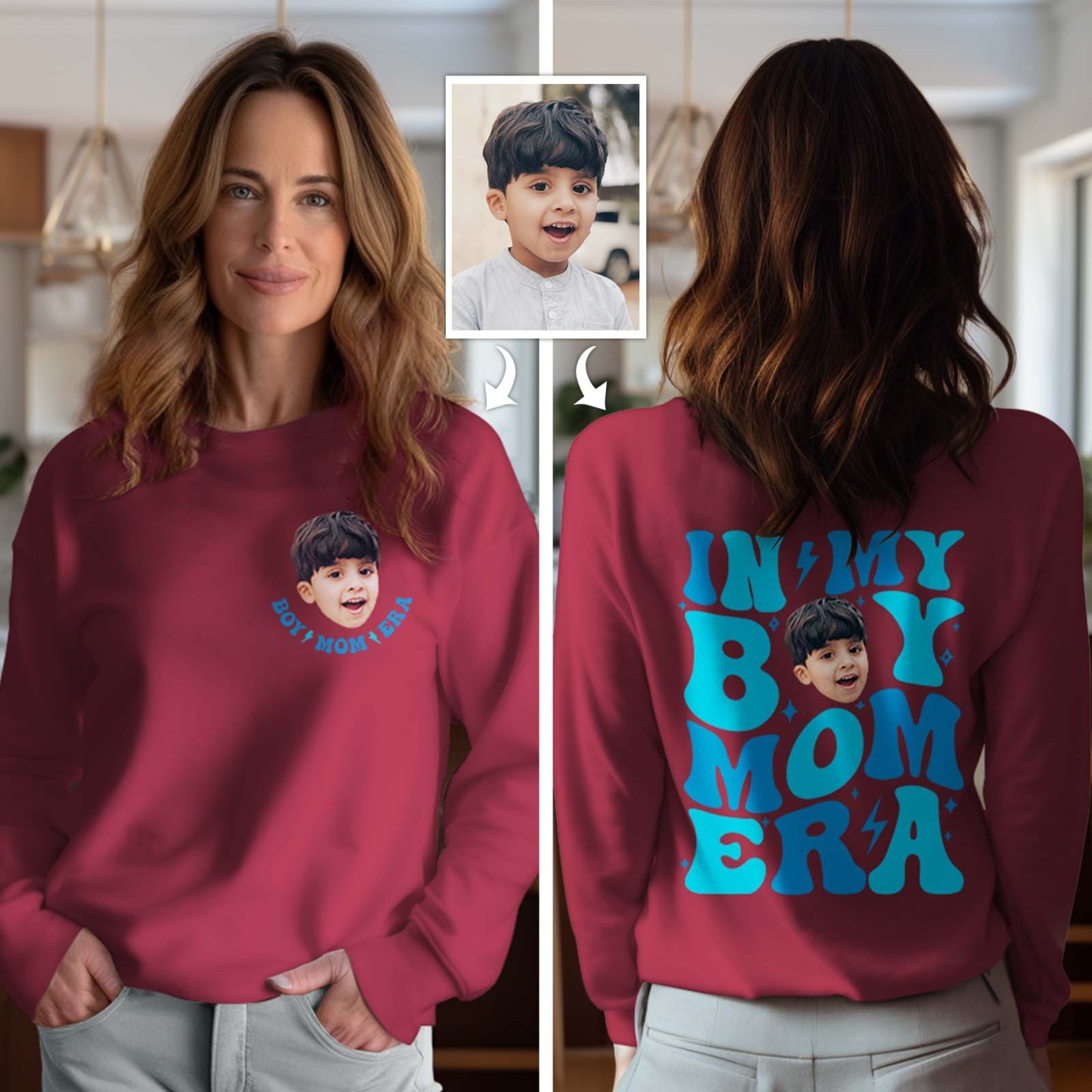 Custom Face In My Boy Mom Girl Mom Era Sweatshirt Personalized Photo Hoodie Mother's Day Gift - MyFaceBoxerUK