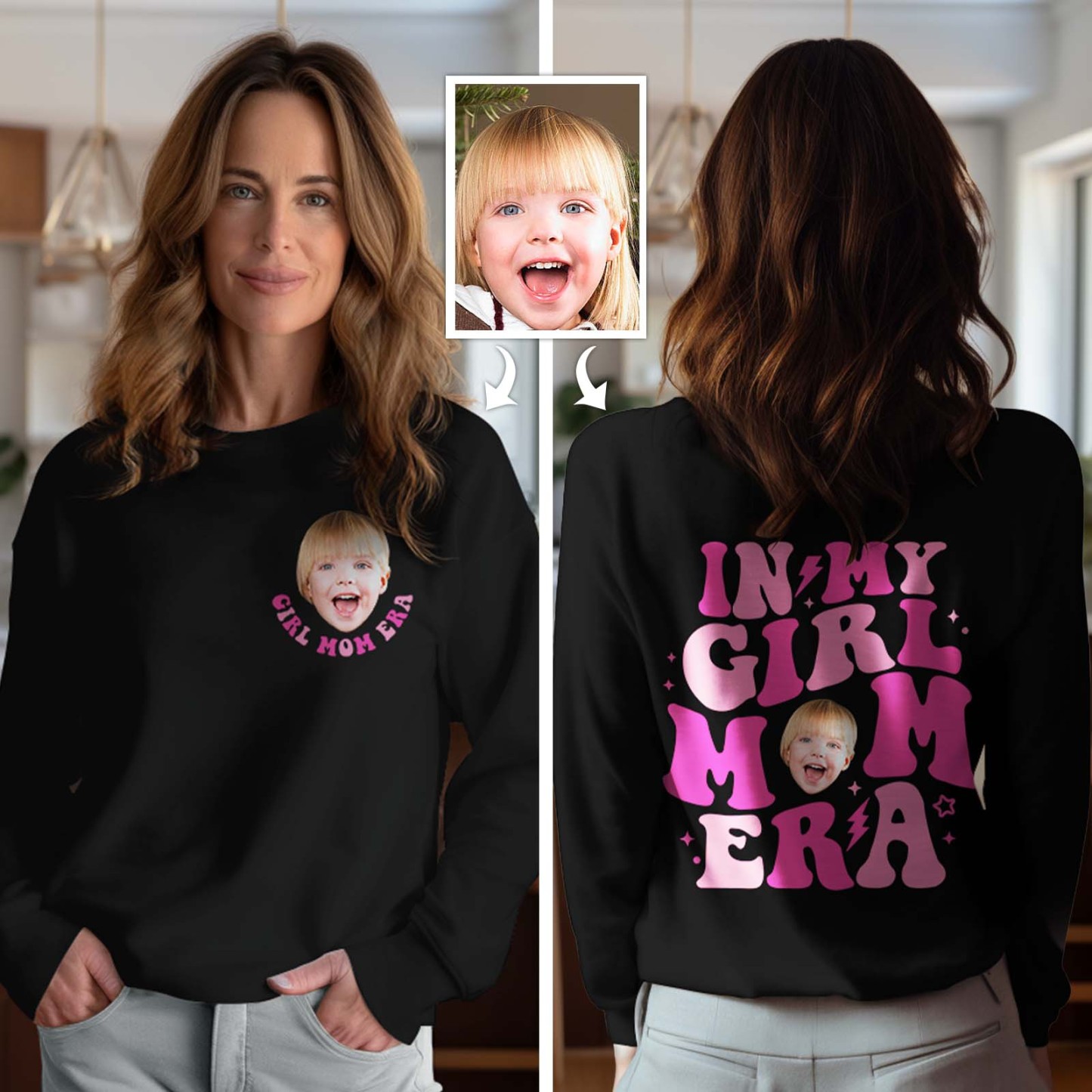 Custom Face In My Boy Mom Girl Mom Era Sweatshirt Personalized Photo Hoodie Mother's Day Gift	 - MyFaceBoxerUK
