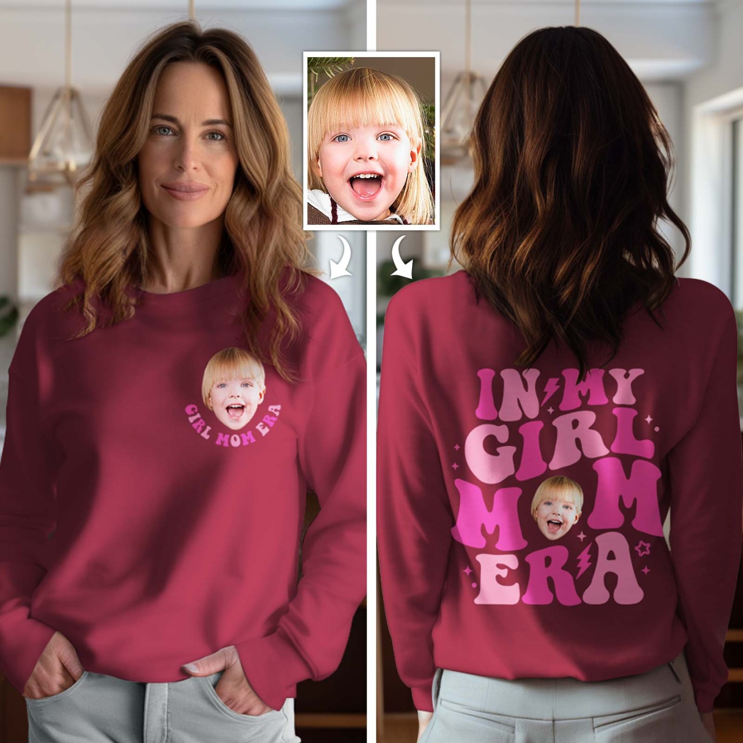 Custom Face In My Boy Mom Girl Mom Era Sweatshirt Personalized Photo Hoodie Mother's Day Gift	 - MyFaceBoxerUK
