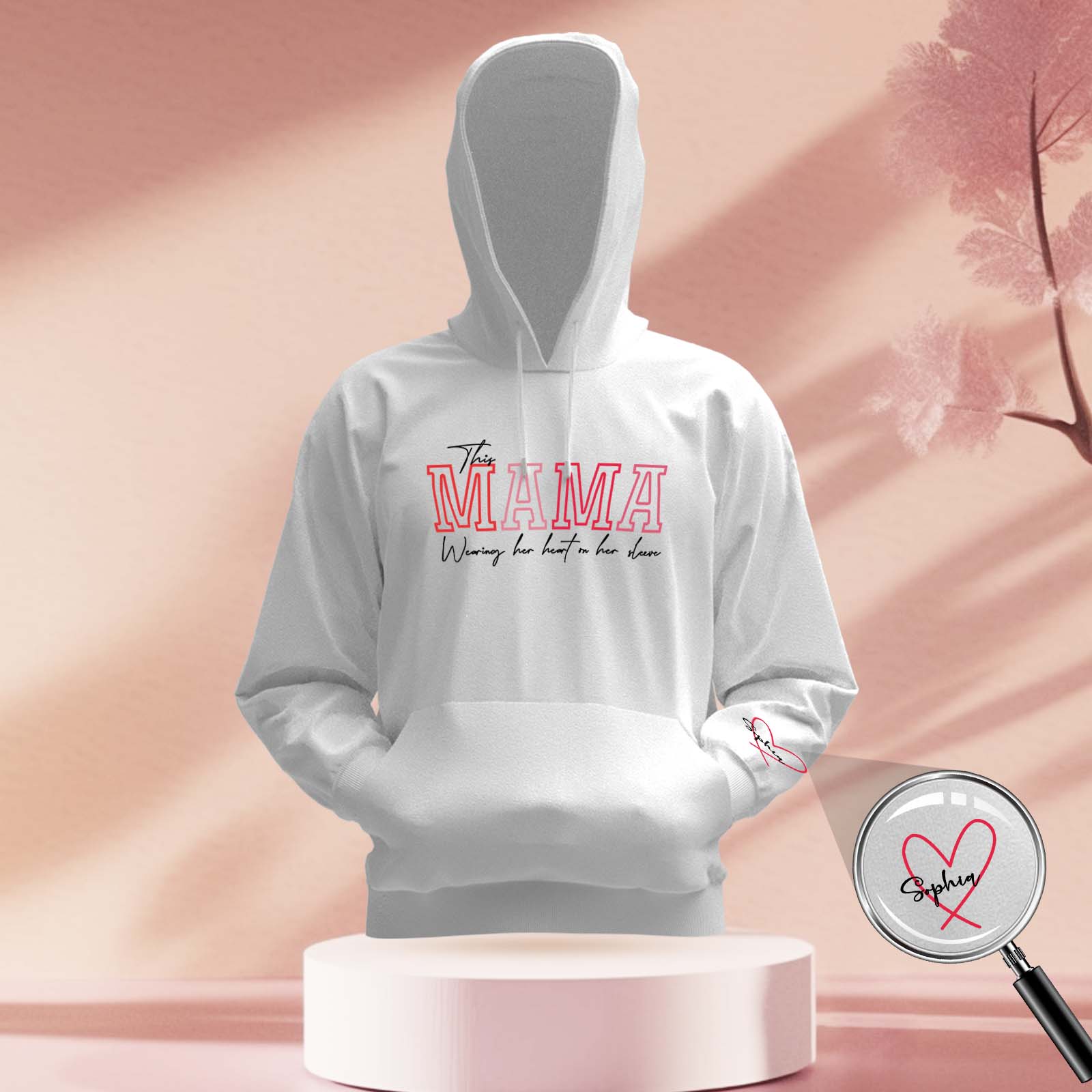Custom Name Hoodie Personalized Hoodies Wear Heart On Sleeve Hoodie Mother's Day Gift