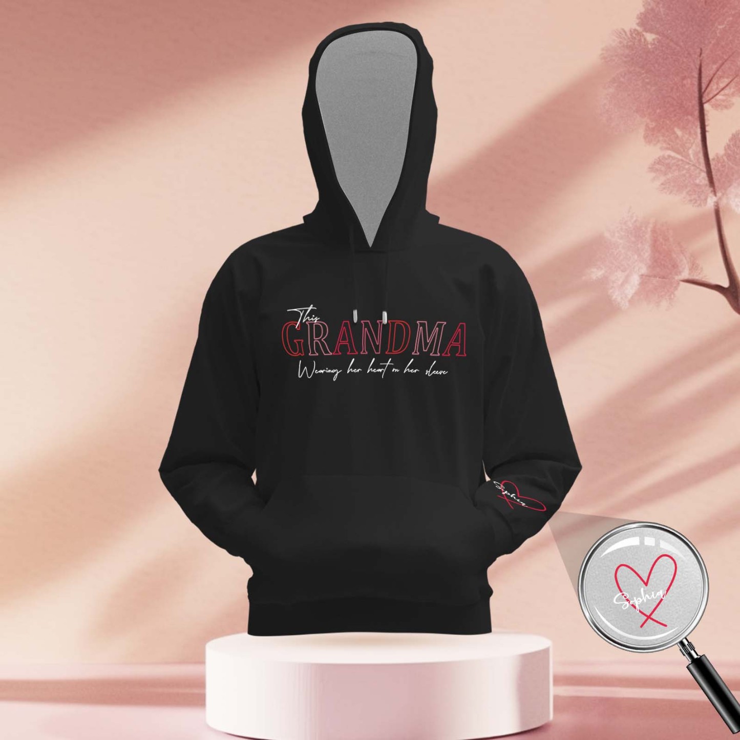 Custom Name Hoodie Personalized Hoodies Wear Heart On Sleeve Hoodie Mother's Day Gift - MyFaceBoxerUK