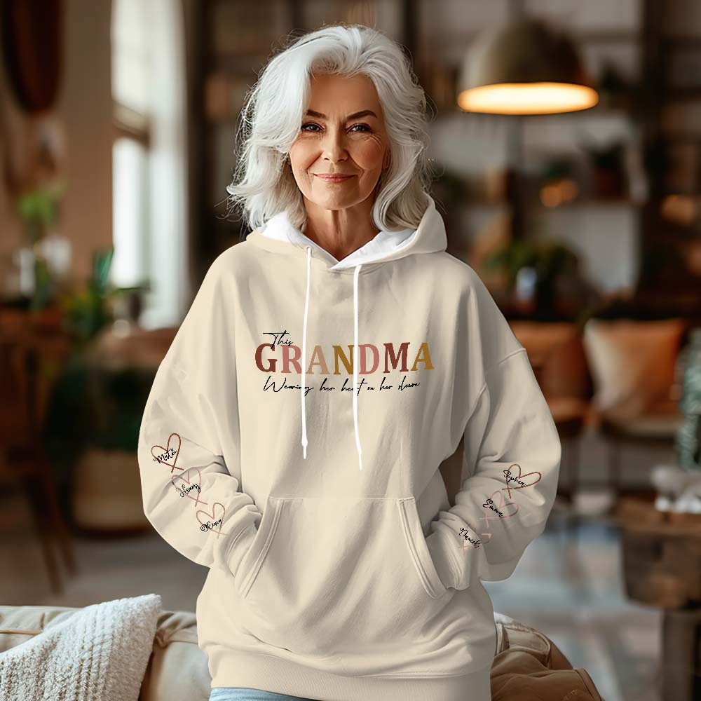 Custom Name Hoodie Personalized Hoodies Wear Heart On Sleeve Hoodie Mother's Day Gift - MyFaceBoxerUK