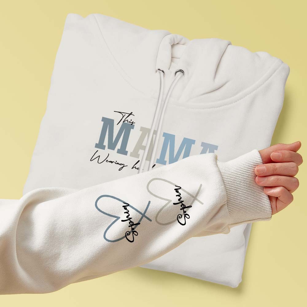 Custom Name Hoodie Personalized Hoodies Wear Heart On Sleeve Hoodie Mother's Day Gift - MyFaceBoxerUK