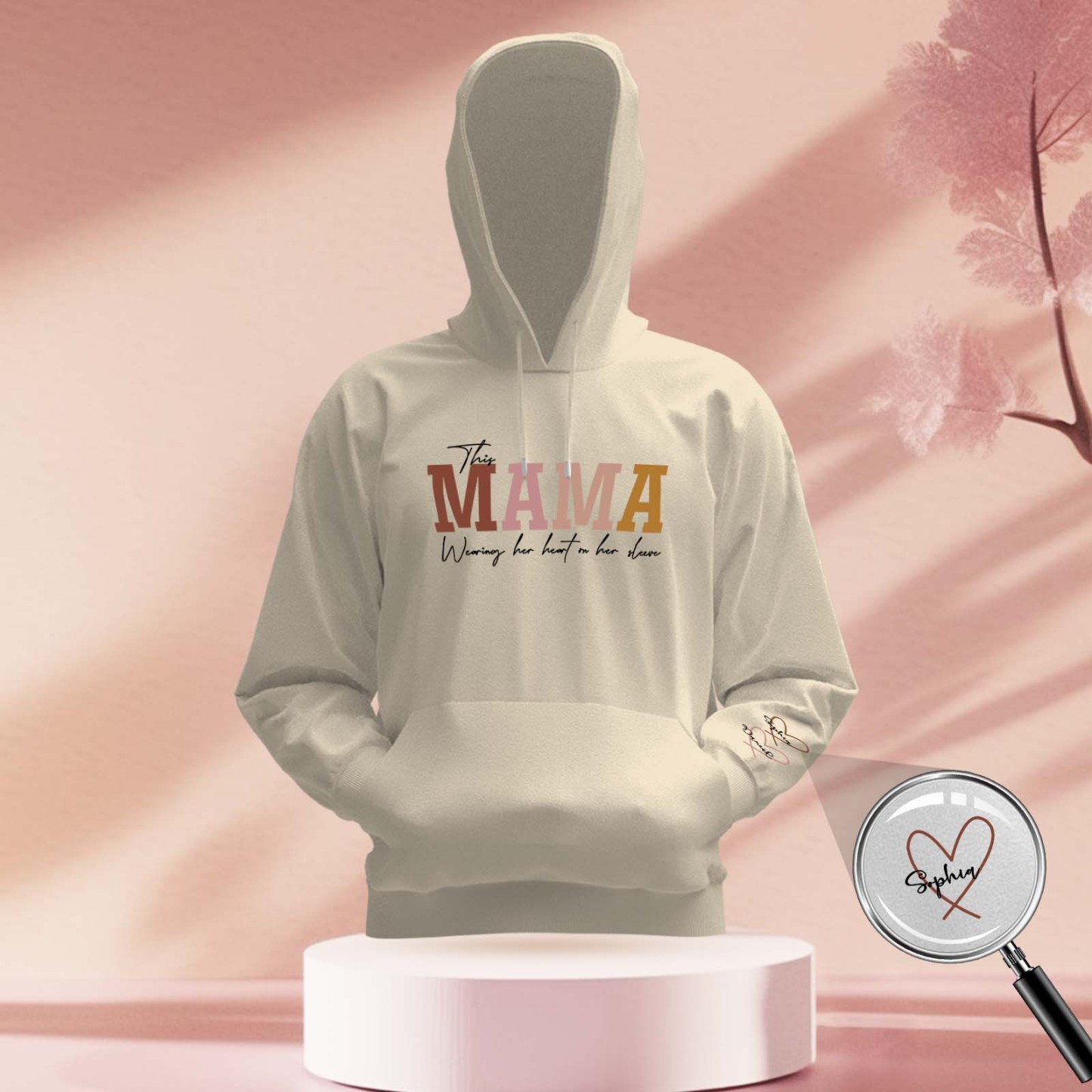 Custom Name Hoodie Personalized Hoodies Wear Heart On Sleeve Hoodie Mother's Day Gift - MyFaceBoxerUK