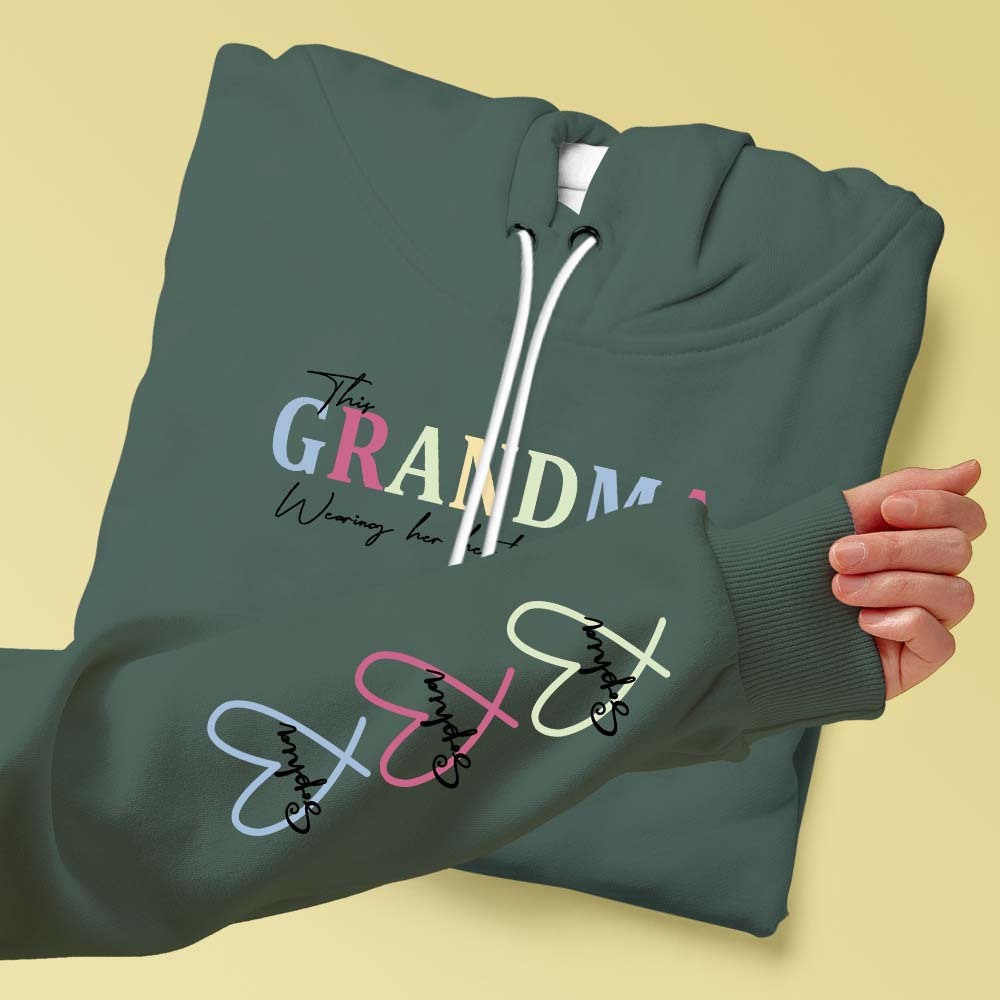 Custom Name Hoodie Personalized Hoodies Wear Heart On Sleeve Hoodie Mother's Day Gift - MyFaceBoxerUK