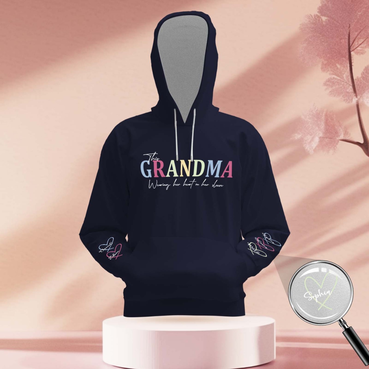 Custom Name Hoodie Personalized Hoodies Wear Heart On Sleeve Hoodie Mother's Day Gift - MyFaceBoxerUK