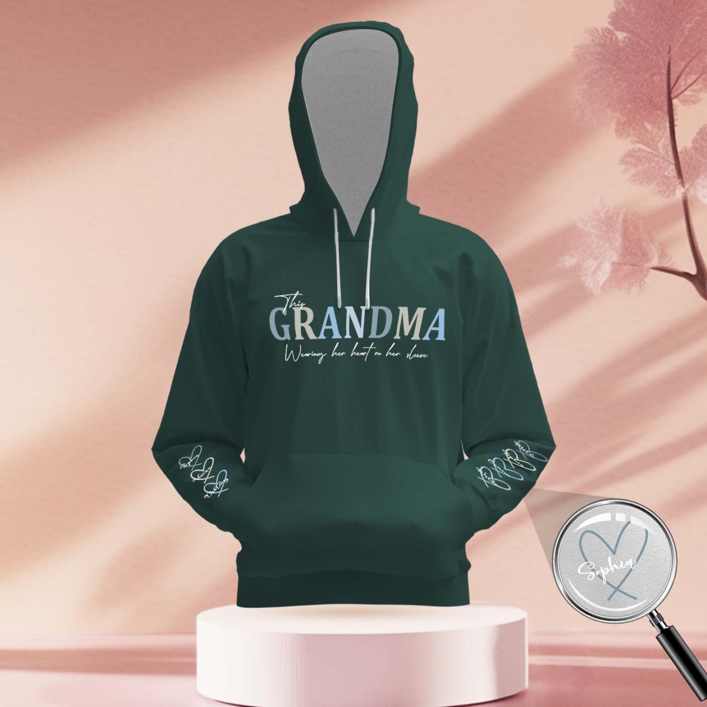 Custom Name Hoodie Personalized Hoodies Wear Heart On Sleeve Hoodie Mother's Day Gift - MyFaceBoxerUK