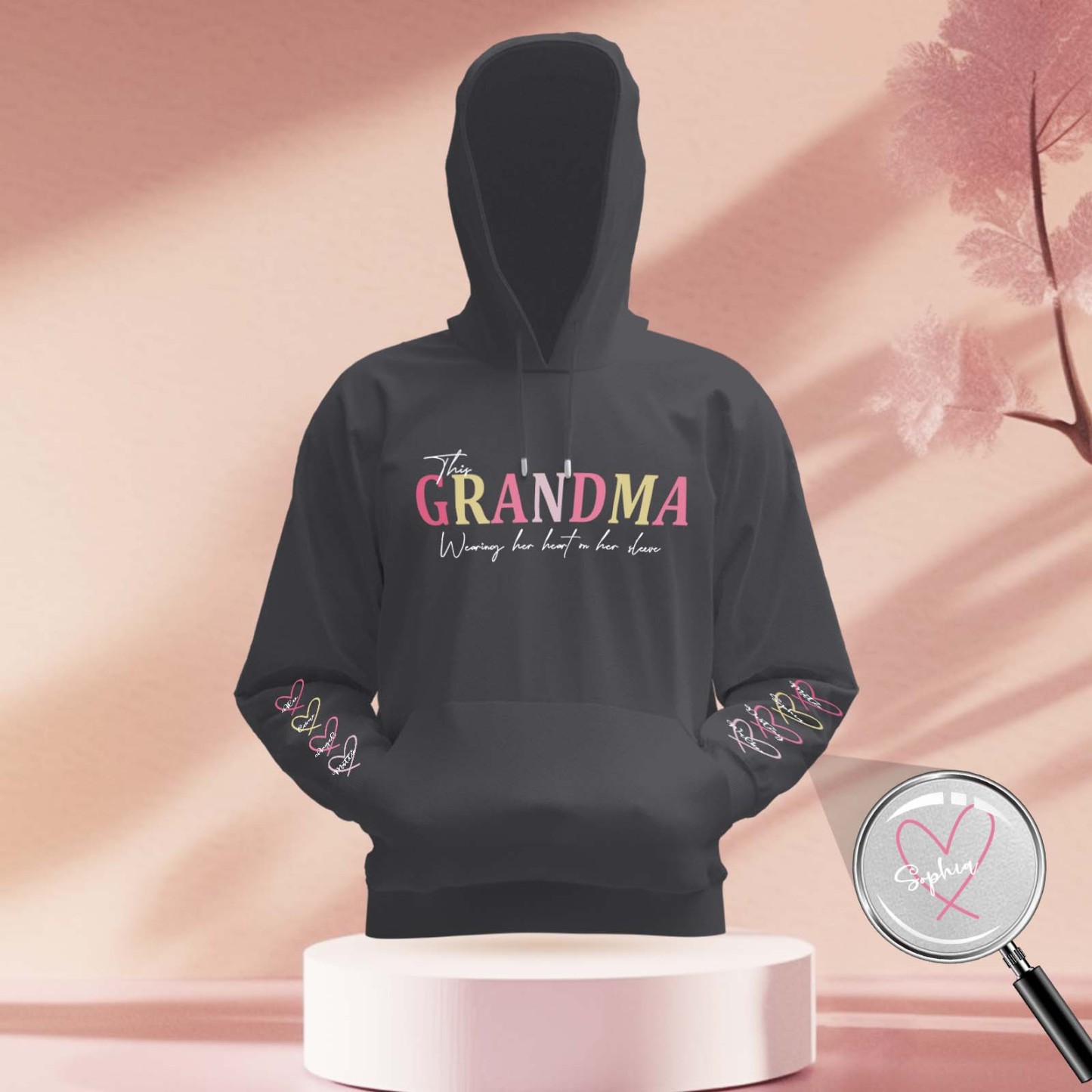 Custom Name Hoodie Personalized Hoodies Wear Heart On Sleeve Hoodie Mother's Day Gift - MyFaceBoxerUK