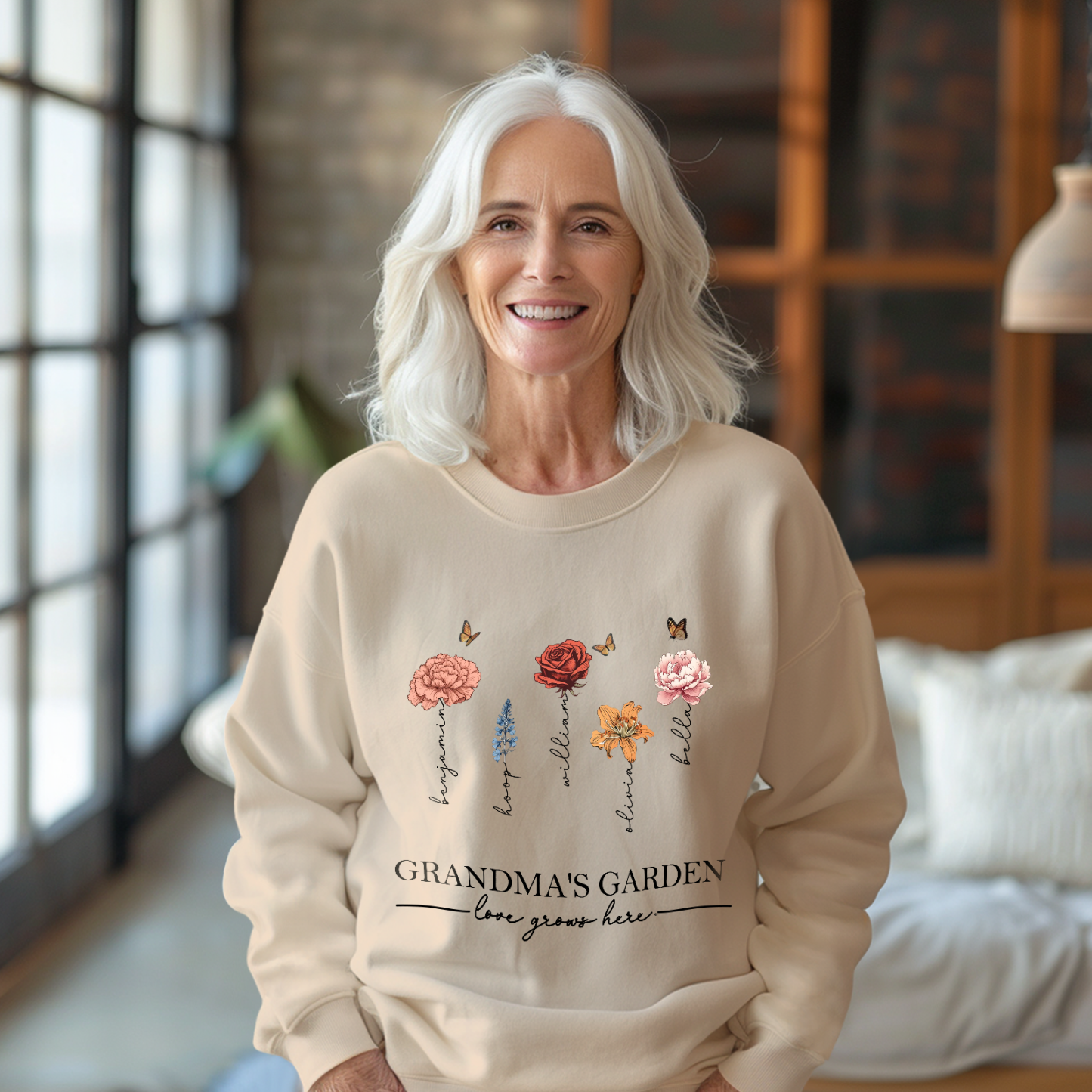 Custom Grandma's Garden Sweatshirt Mother's Day Gift Personalized Birth Flower Sweatshirt - MyFaceBoxerUK