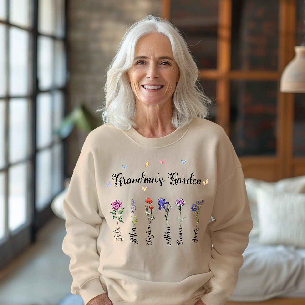 Personalized Birth Flower Sweatshirt Custom Grandma's Garden Sweatshirt Mother's Day Gift - MyFaceBoxerUK