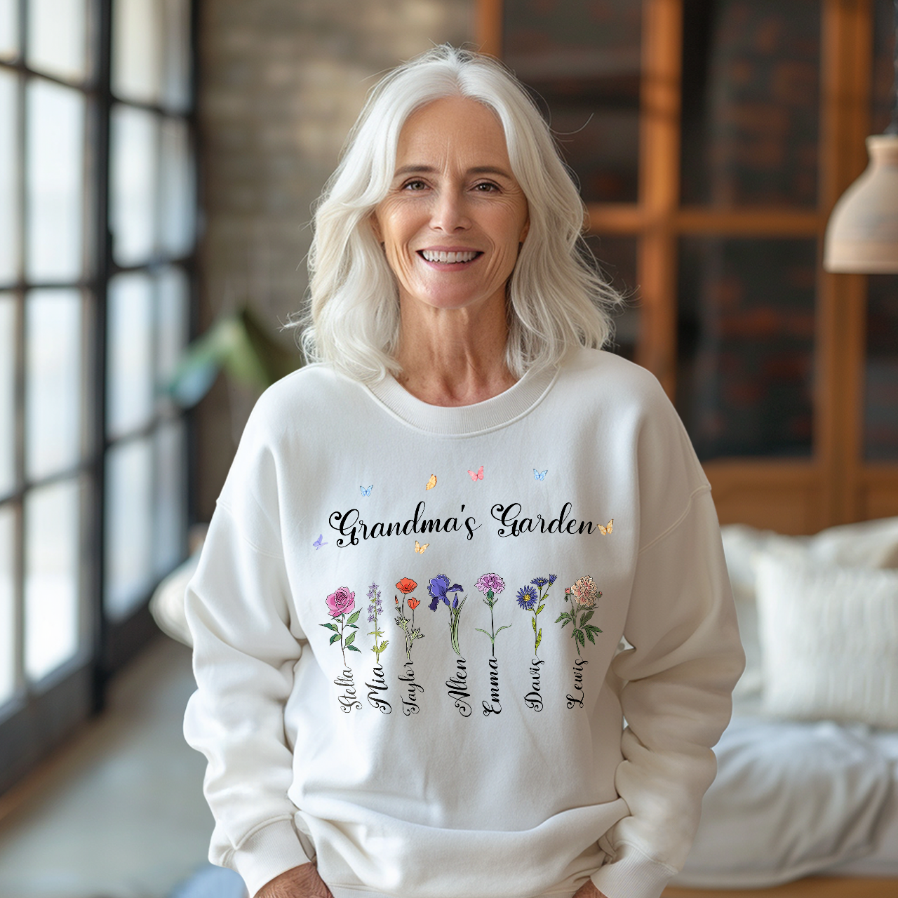 Personalized Birth Flower Sweatshirt Custom Grandma's Garden Sweatshirt Mother's Day Gift - MyFaceBoxerUK