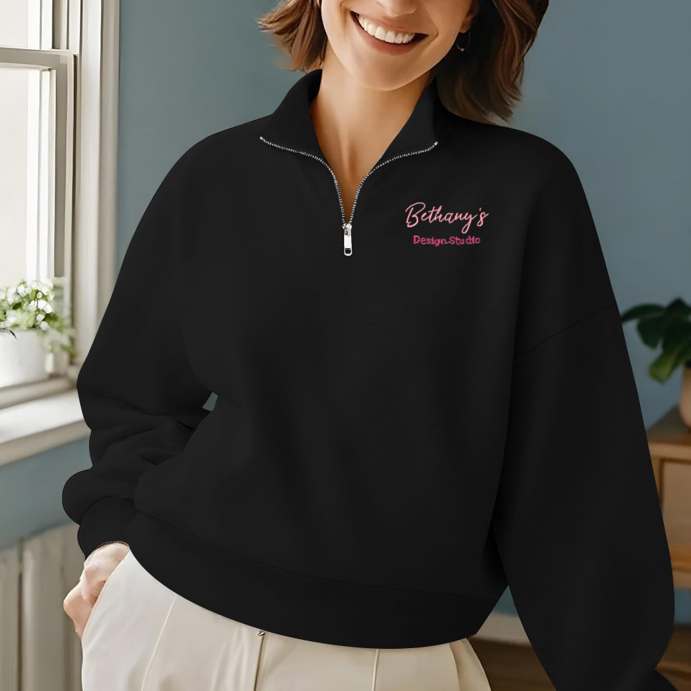 Personalized Text Quarter Zip Sweatshirt, Custom Text Embroidered Quarter Zip, Personalized Sweatshirt, Custom Sweatshirt, Gifts for Her
