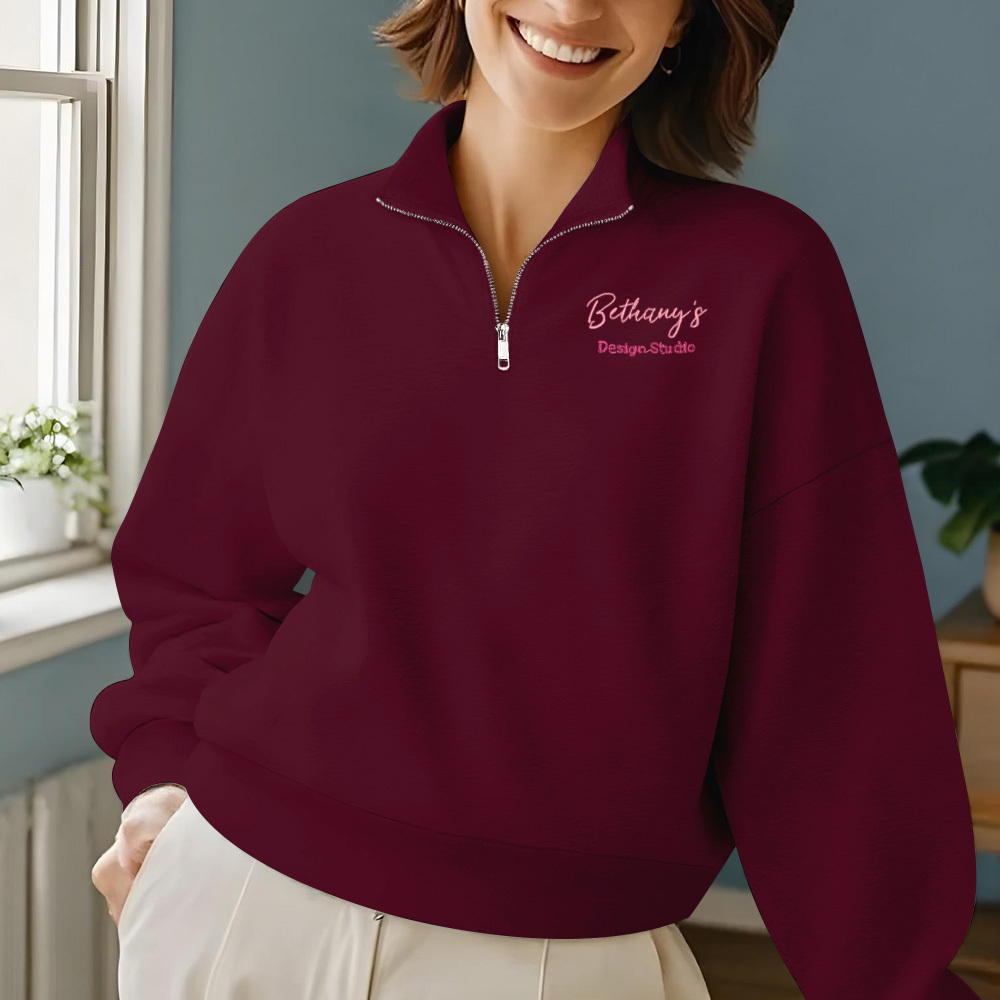 Personalized Text Quarter Zip Sweatshirt, Custom Text Embroidered Quarter Zip, Personalized Sweatshirt, Custom Sweatshirt, Gifts for Her