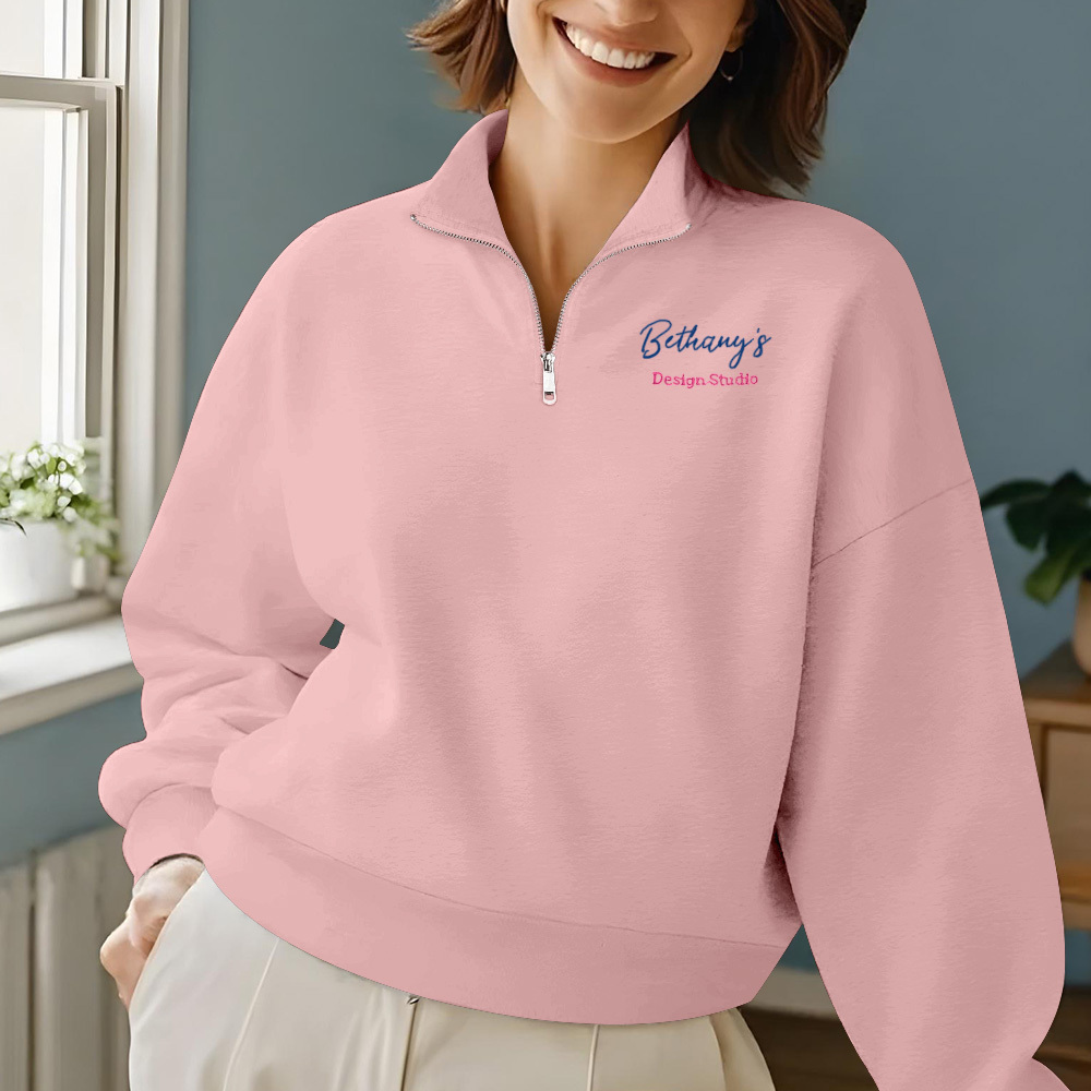 Personalized Text Quarter Zip Sweatshirt, Custom Text Embroidered Quarter Zip, Personalized Sweatshirt, Custom Sweatshirt, Gifts for Her