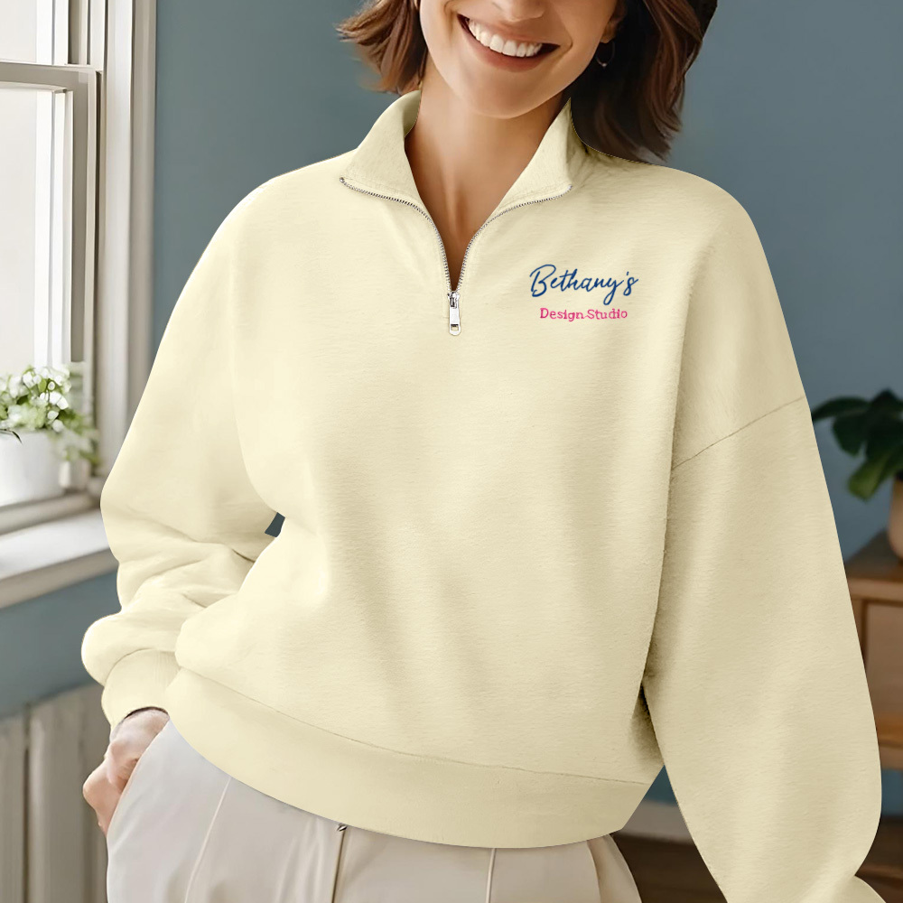 Personalized Text Quarter Zip Sweatshirt, Custom Text Embroidered Quarter Zip, Personalized Sweatshirt, Custom Sweatshirt, Gifts for Her