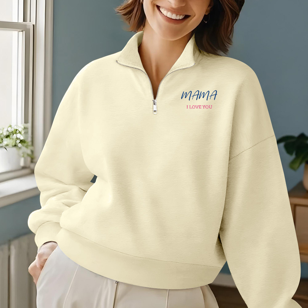 Personalized Text Quarter Zip Sweatshirt, Custom Text Embroidered Quarter Zip, Personalized Sweatshirt, Custom Sweatshirt, Gifts for Her