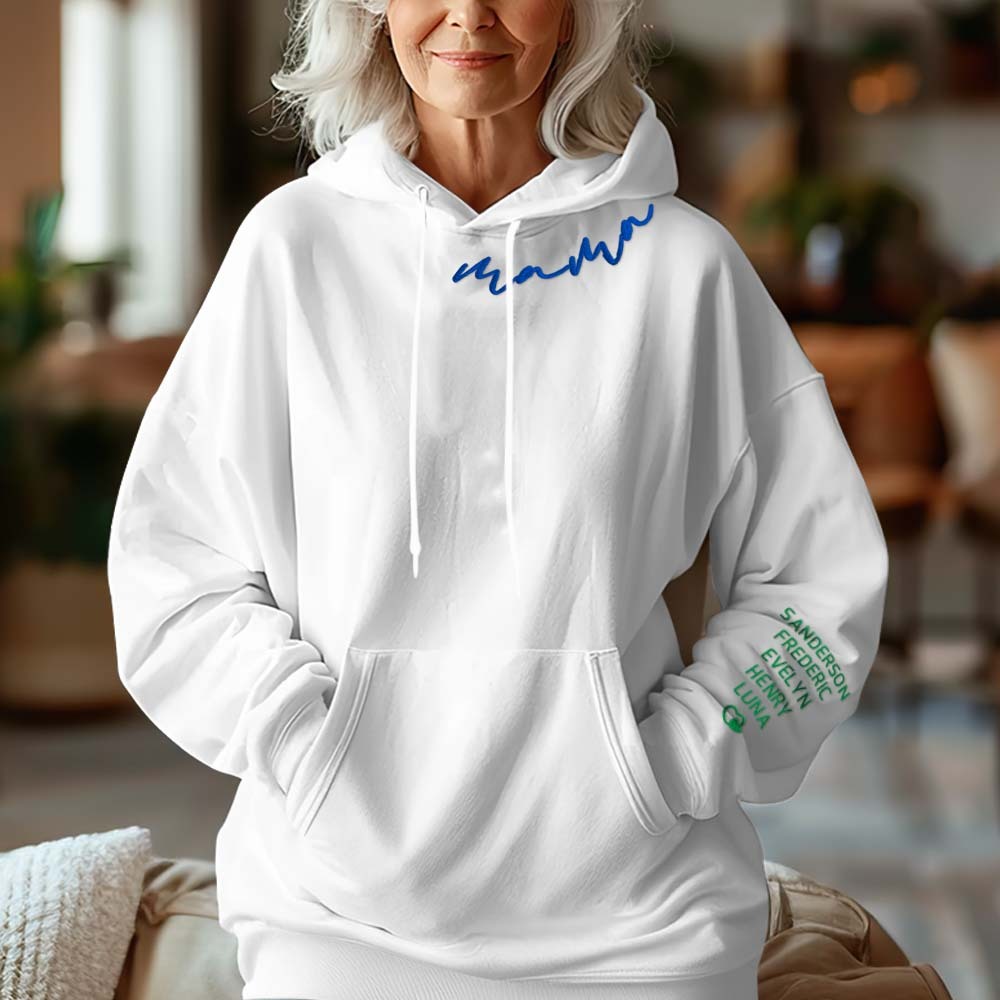 Personalized Embroidered Mama Hoodie Custom Neck and Sleeve Design Hoodie for Mom