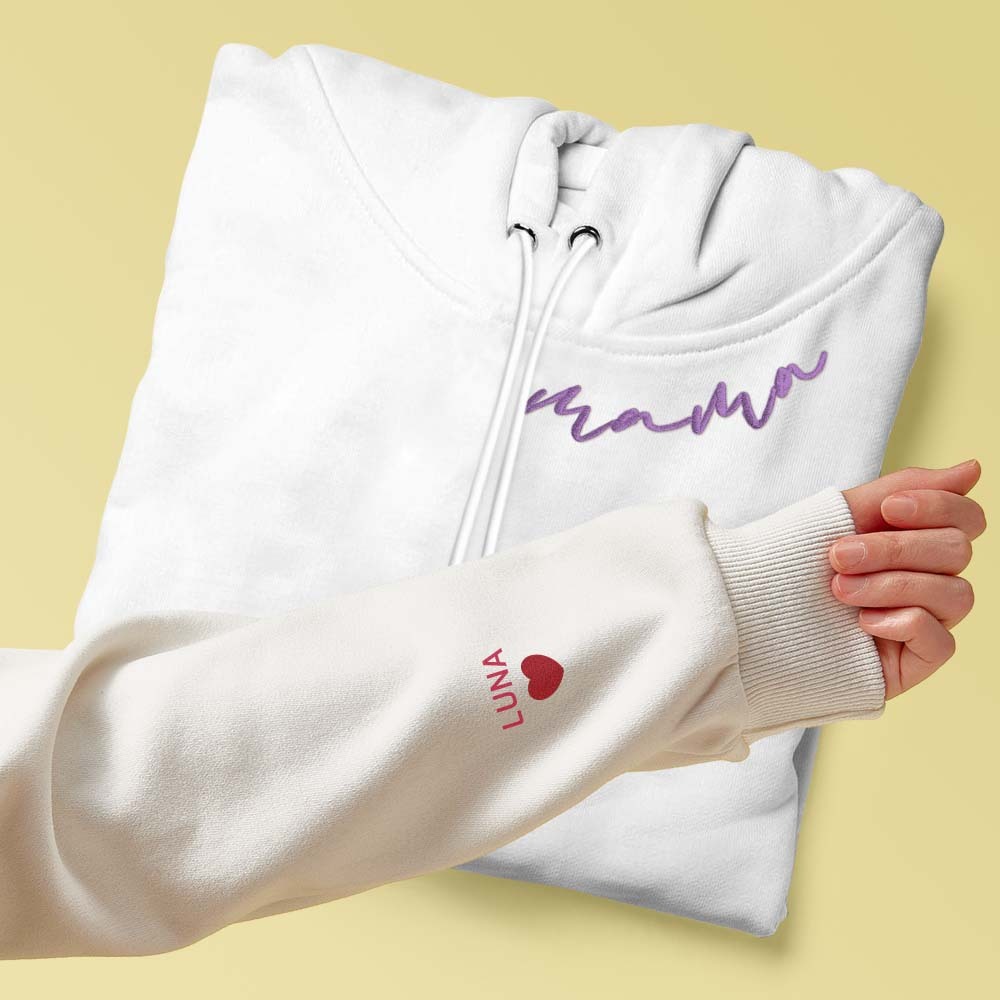 Personalized Embroidered Mama Hoodie Custom Neck and Sleeve Design Hoodie for Mom