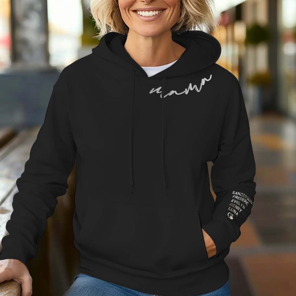 Personalized Embroidered Mama Hoodie Custom Neck and Sleeve Design Hoodie for Mom
