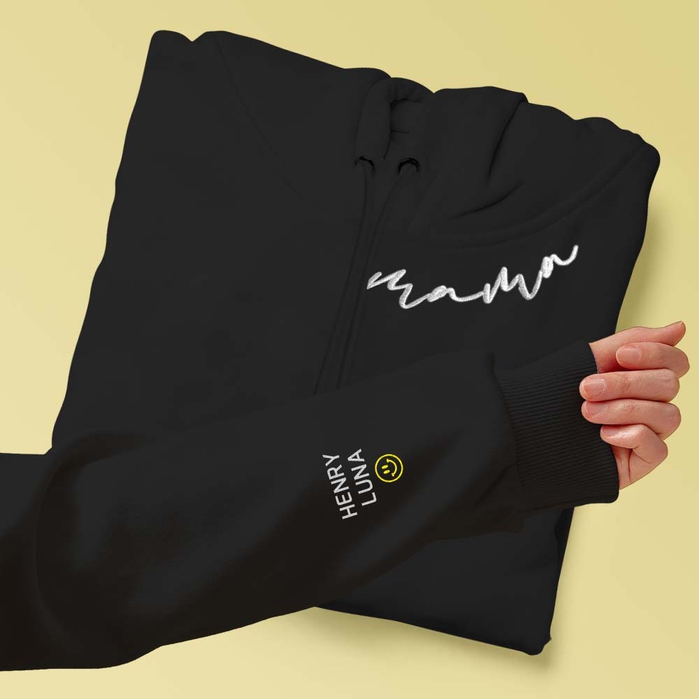 Personalized Embroidered Mama Hoodie Custom Neck and Sleeve Design Hoodie for Mom