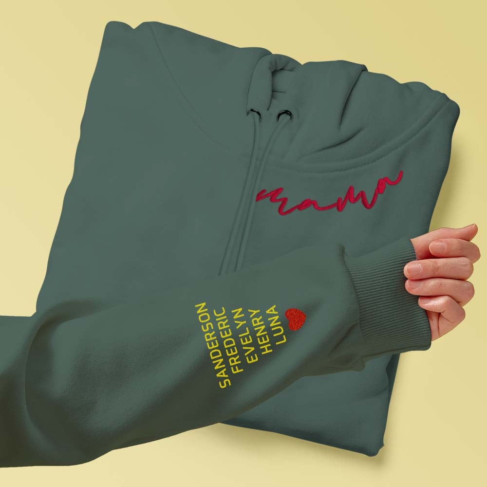 Personalized Embroidered Mama Hoodie Custom Neck and Sleeve Design Hoodie for Mom