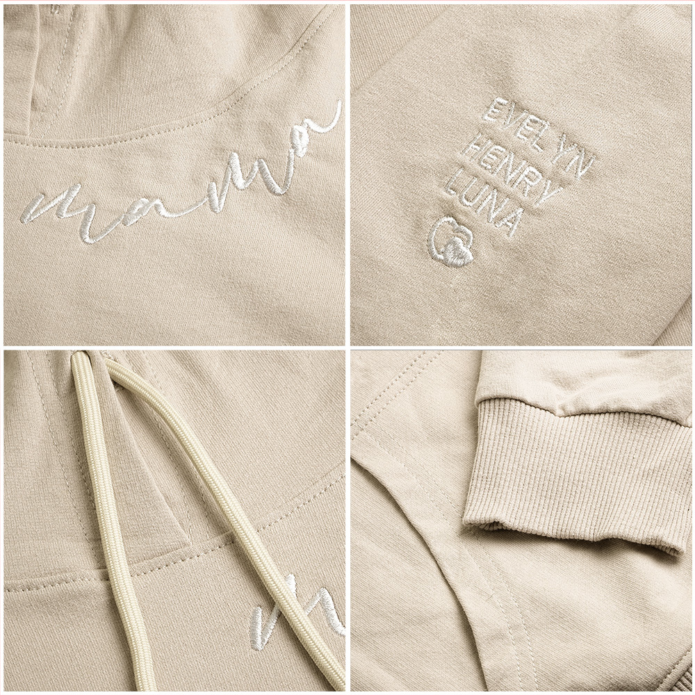 Personalized Embroidered Mama Hoodie Custom Neck and Sleeve Design Hoodie for Mom