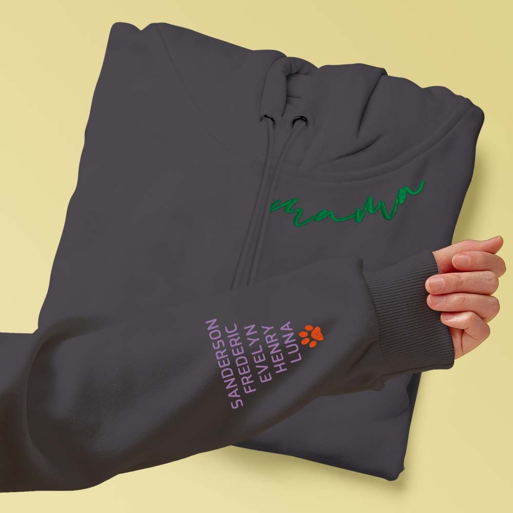 Personalized Embroidered Mama Hoodie Custom Neck and Sleeve Design Hoodie for Mom