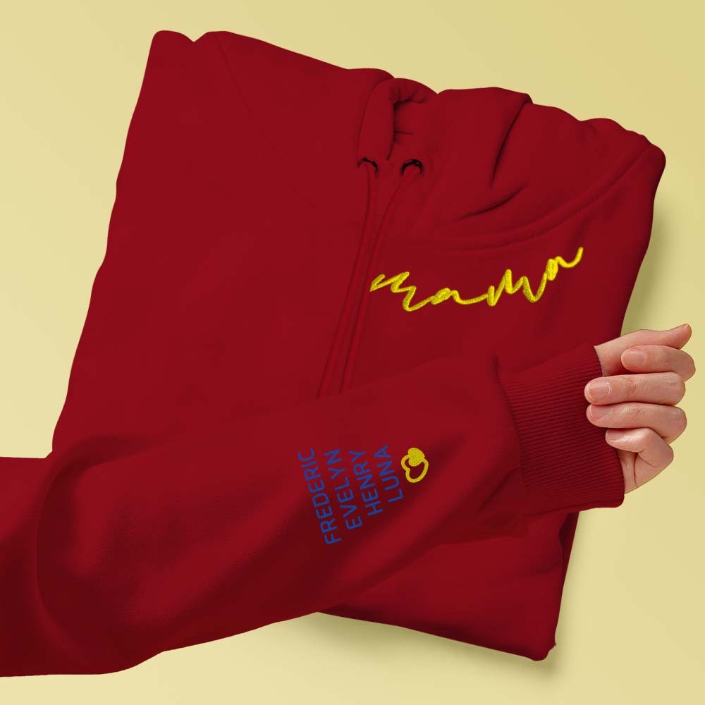Personalized Embroidered Mama Hoodie Custom Neck and Sleeve Design Hoodie for Mom