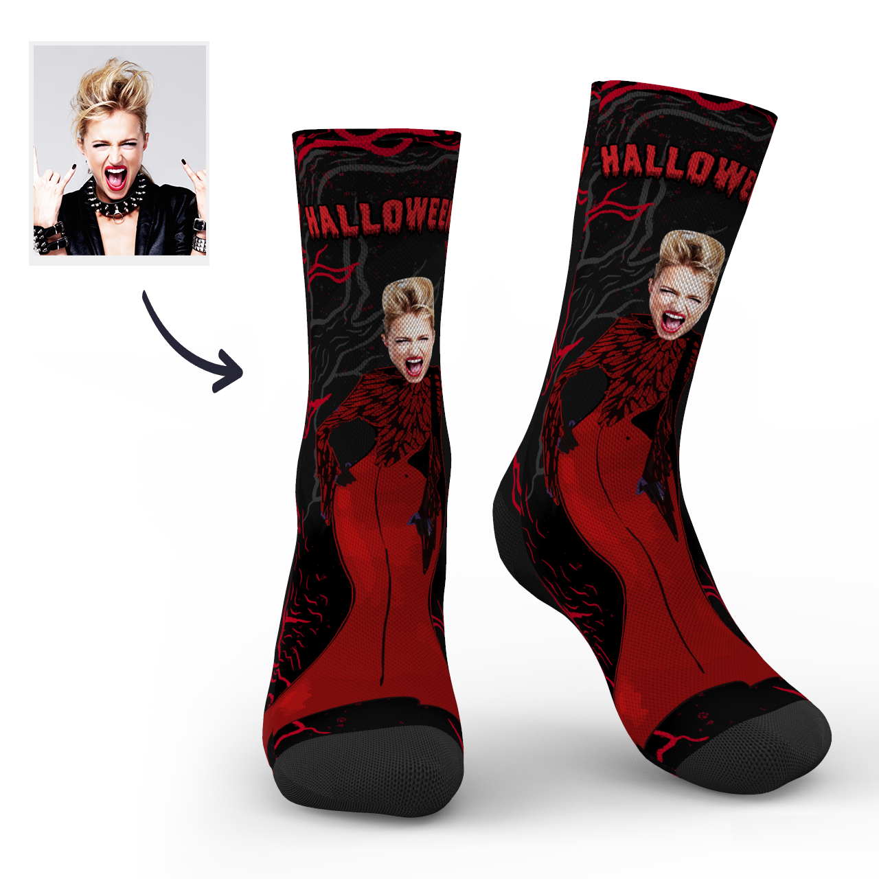 Halloween Customized Women Red Dress Monster Socks - MyFaceBoxerUK