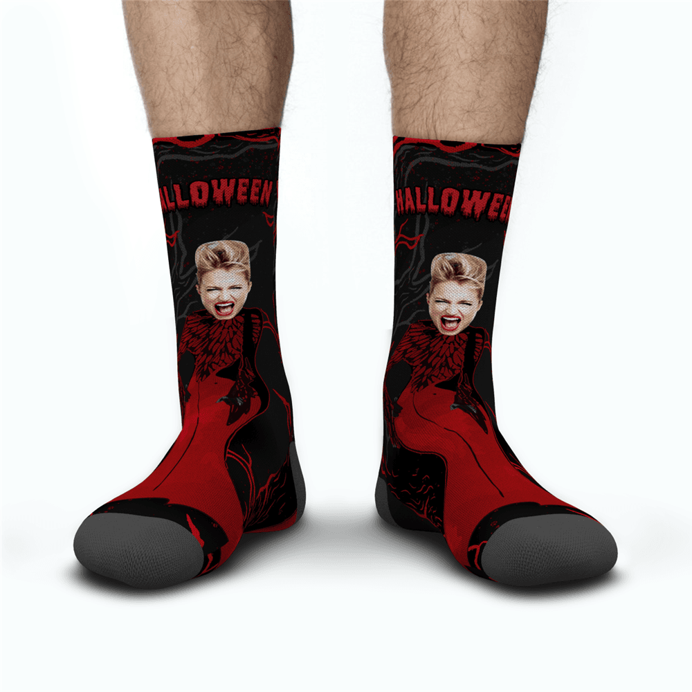 Halloween Customized Women Red Dress Monster Socks - MyFaceBoxerUK