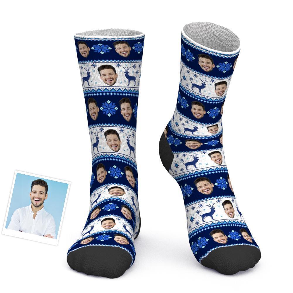 Custom Photo Socks Christmas Socks Christmas Face socks over Nordic Pattern - MyFaceBoxerUK