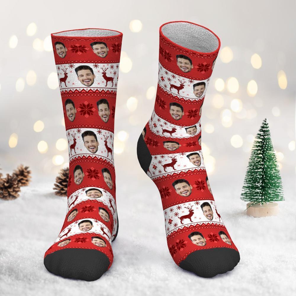 Custom Photo Socks Christmas Socks Christmas Face socks over Nordic Pattern - MyFaceBoxerUK