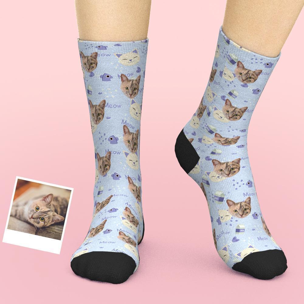 Gift for Cat Lover, Custom Cat Socks, Personalized Pet Photo Socks - MyFaceBoxerUK