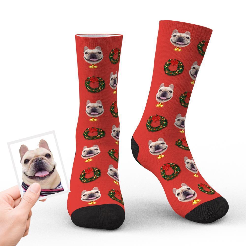 Custom Christmas Socks Personalised Face Funny Socks - Christmas Wreath - MyFaceBoxerUK