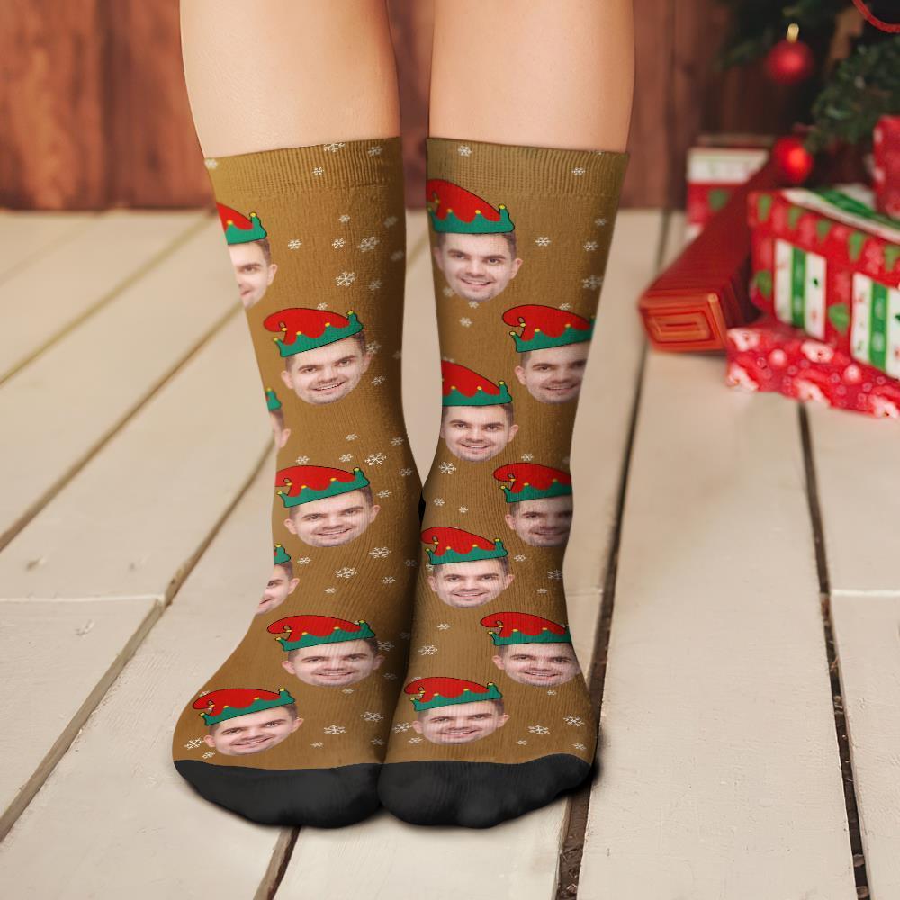 Custom Christmas Socks Personalised Face Funny Socks - Christmas Elf - MyFaceBoxerUK