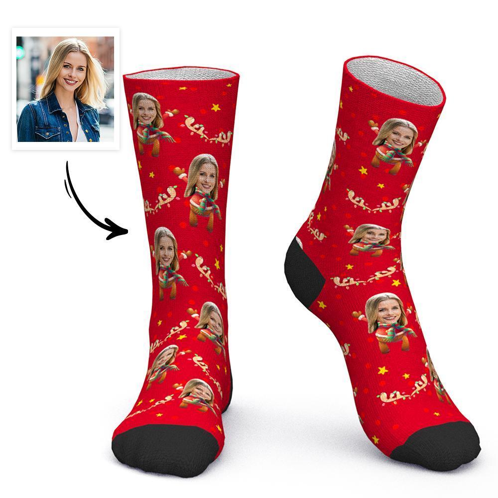 Custom Face Socks Personalised Photo Socks Christmas Gift - Christmas Elk - MyFaceBoxerUK