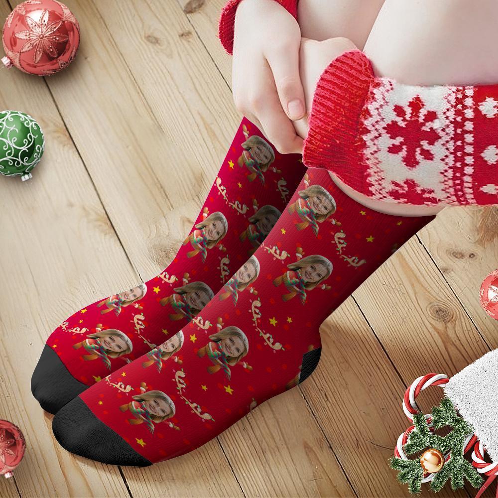 Custom Face Socks Personalised Photo Socks Christmas Gift - Christmas Elk - MyFaceBoxerUK