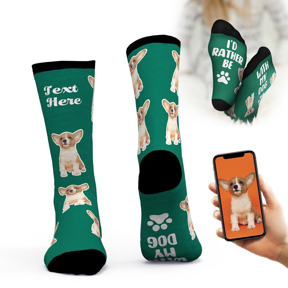 Gifts for Dad, Custom Face Socks Add Pictures And Name - I'd Rather Be With My Dog - MyFaceBoxerUK