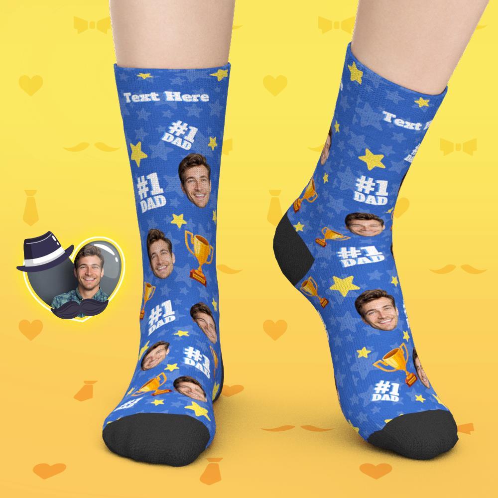 Gifts for Dad, Custom Face Socks Add Pictures And Name - #1 DAD - MyFaceBoxerUK