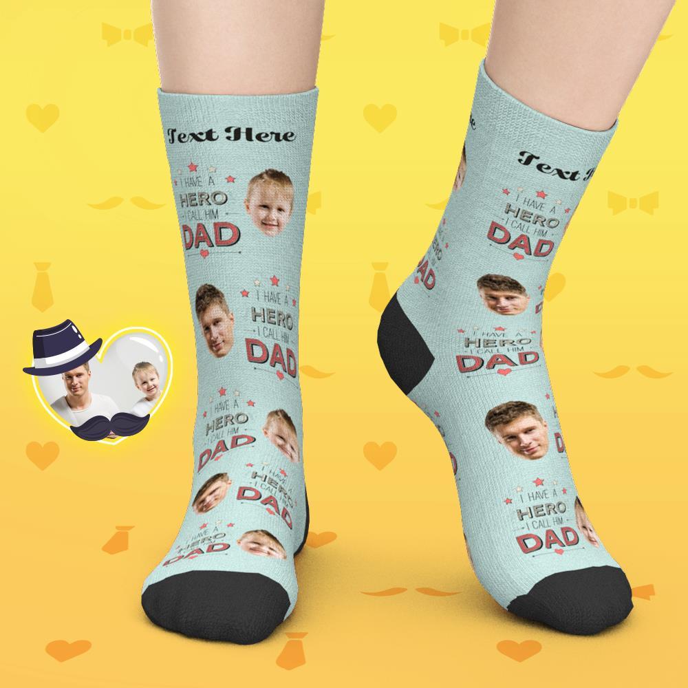 Gifts for Dad, Custom Face Socks Add Pictures And Name - I Have a Hero I Call Him Dad - MyFaceBoxerUK