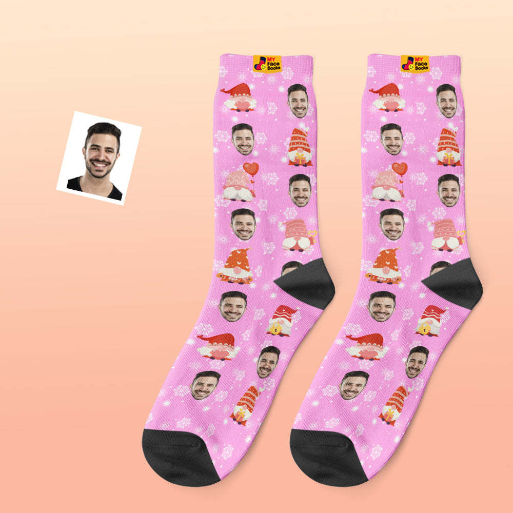 Pink Christmas Custom Face Socks Add Pictures and Name Cute Gift - MyFaceBoxerUK