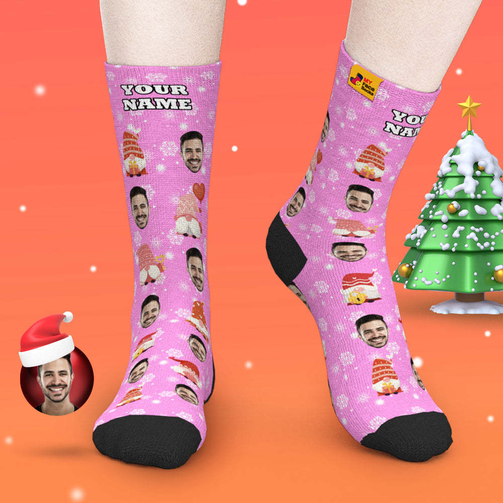 Pink Christmas Custom Face Socks Add Pictures and Name Cute Gift - MyFaceBoxerUK