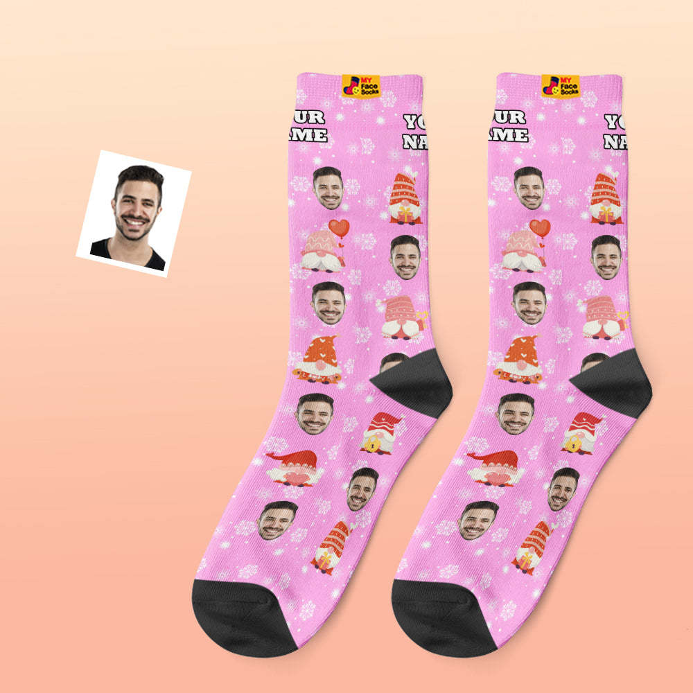 Pink Christmas Custom Face Socks Add Pictures and Name Cute Gift - MyFaceBoxerUK