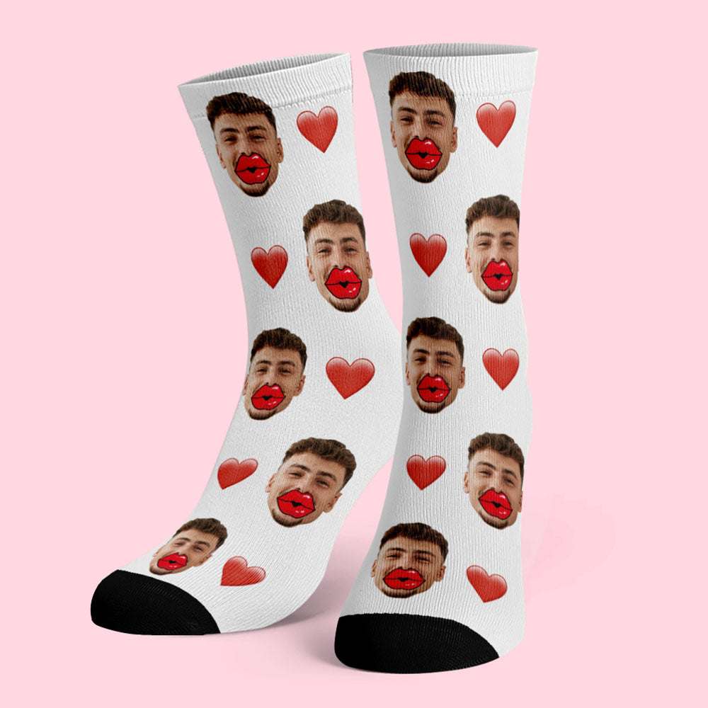 Custom Face Socks Heart and Red Lips Socks Valentine's Day Gift	 - MyFaceBoxerUK