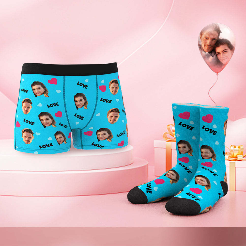 Custom Face Boxer Shorts And Socks Set Love Heart - MyFaceBoxerUK