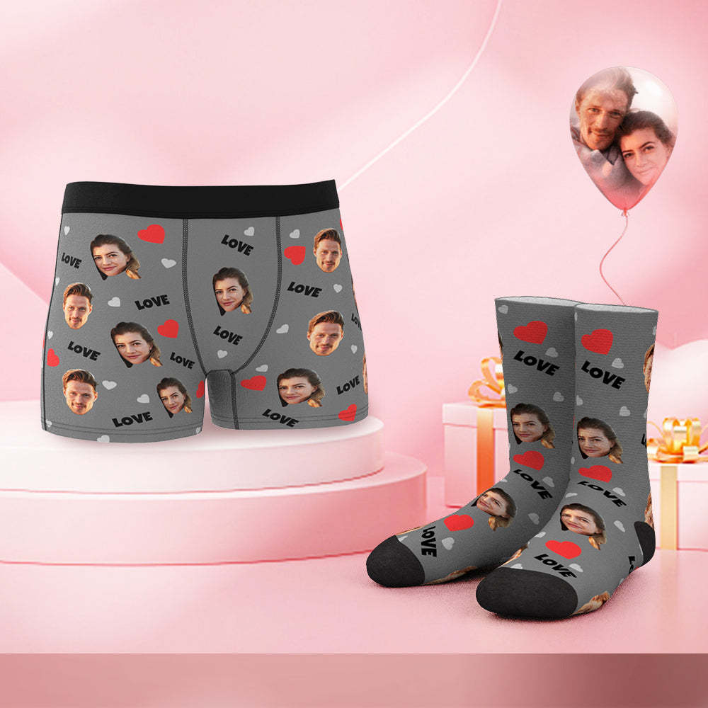 Custom Face Boxer Shorts And Socks Set Love Heart - MyFaceBoxerUK