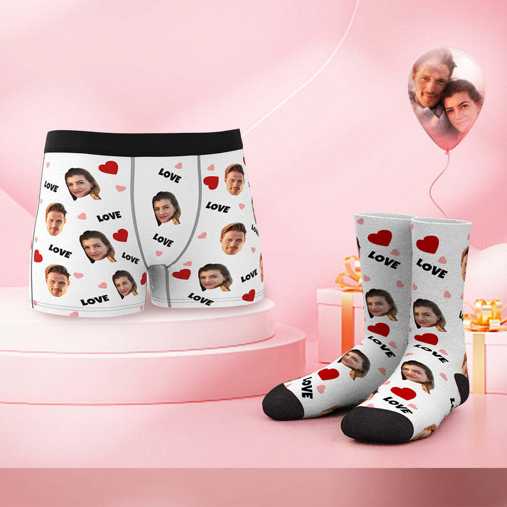 Custom Face Boxer Shorts And Socks Set Love Heart - MyFaceBoxerUK