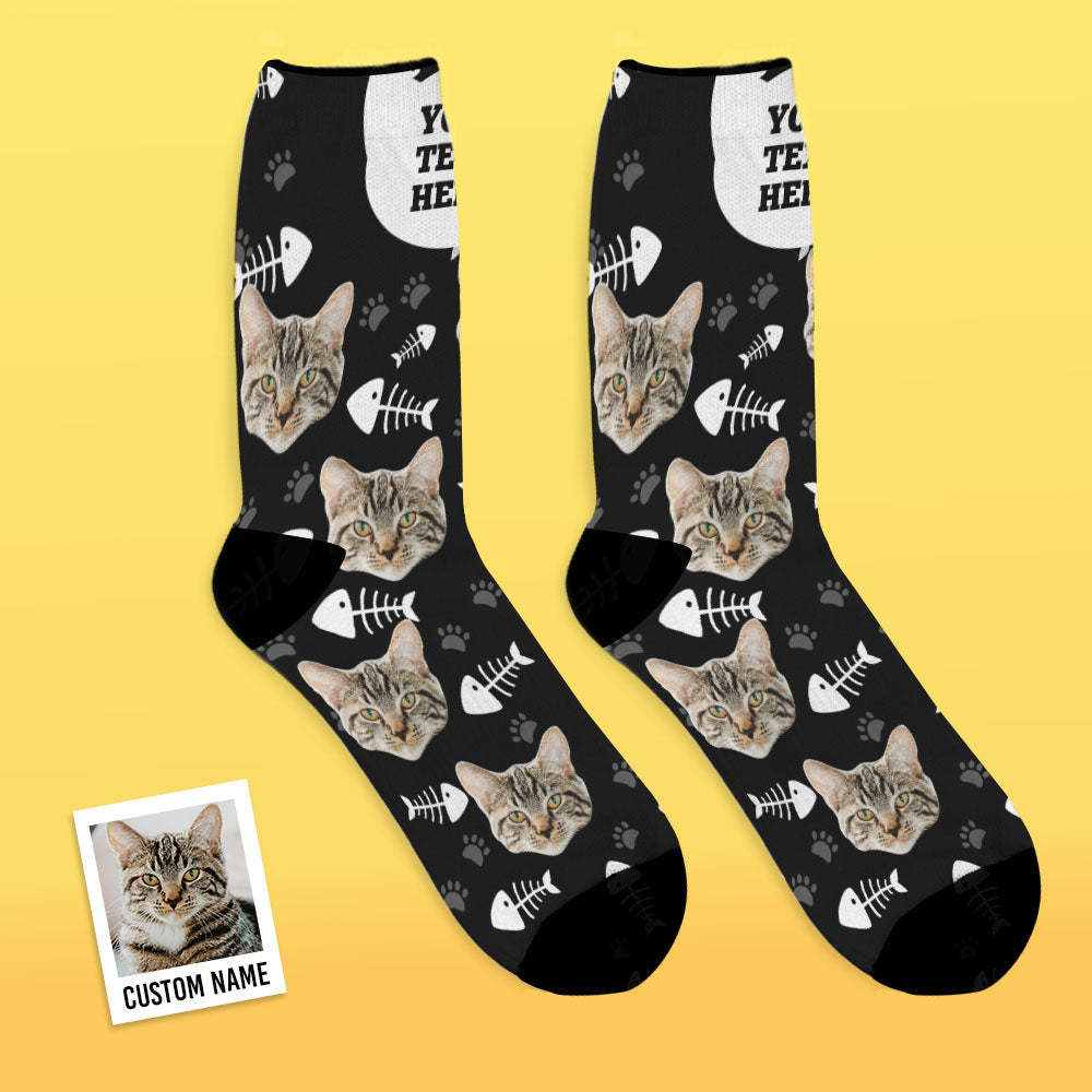 Custom Cat Happy Socks With Your Text - MyFaceBoxerUK