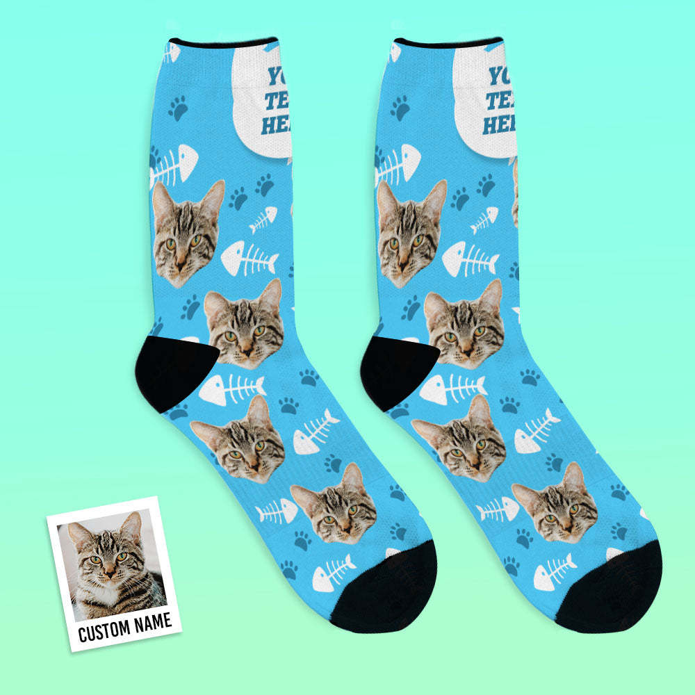 Custom Cat Happy Socks With Your Text - MyFaceBoxerUK
