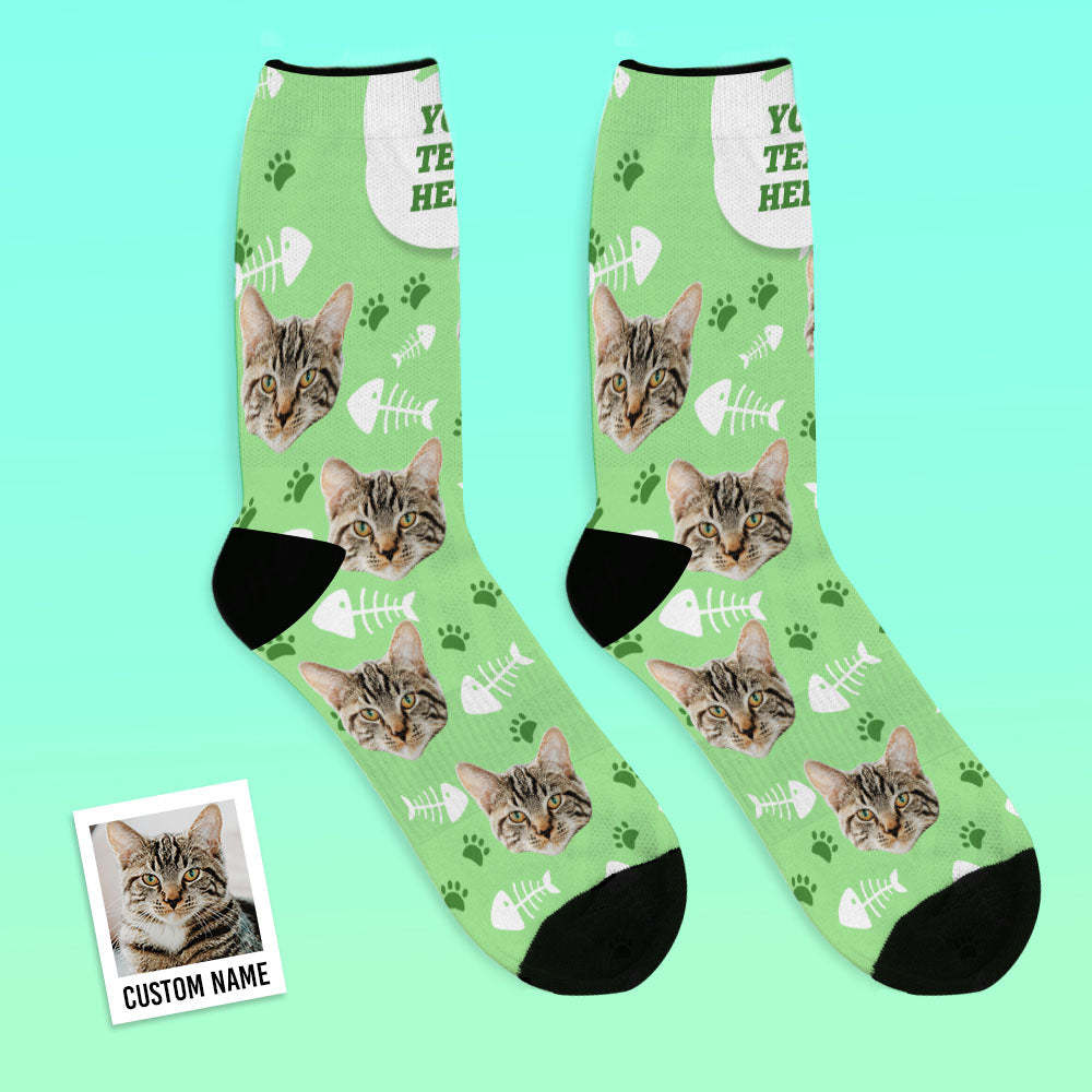 Custom Cat Happy Socks With Your Text - MyFaceBoxerUK